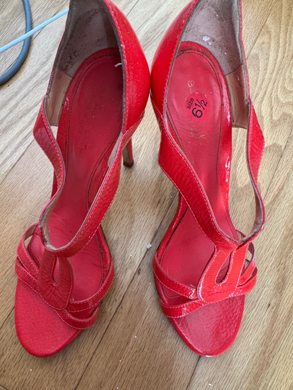 Sergio Rossi Red Patent Leather Open-Toe High Heels